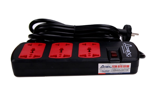 Ổ cắm điện SUNHOUSE APE-OC5-3R (đen) - Công suất chịu tải 2500W, Dây dài 25m, Bảo hành 12 tháng