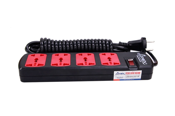 Ổ căm điện SUNHOUSE APE-OC5-4RD (đen) - Công suất chịu tải 2500W, Dây dài 2.5m, Bảo hành 12 tháng