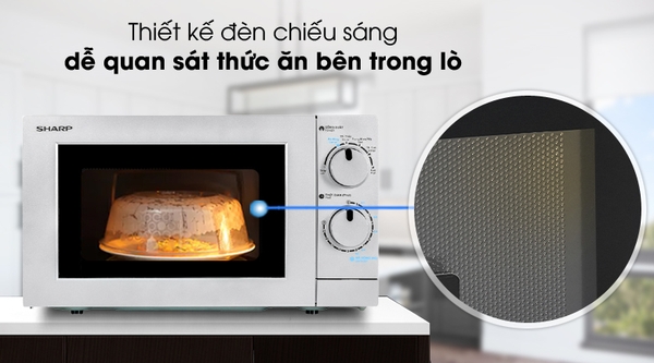 Lò vi sóng Sharp R-209VN-SK, Công suất 700W, Dung tích 20 lít, Có chức năng hâm nóng rã đông, Bảo hành chính hãng 12 tháng