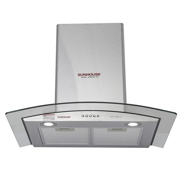 Máy hút mùi kính cong SUNHOUSE SHB6629-70C, Công suất motor 196W, Than hoạt tính khử mùi tối ưu