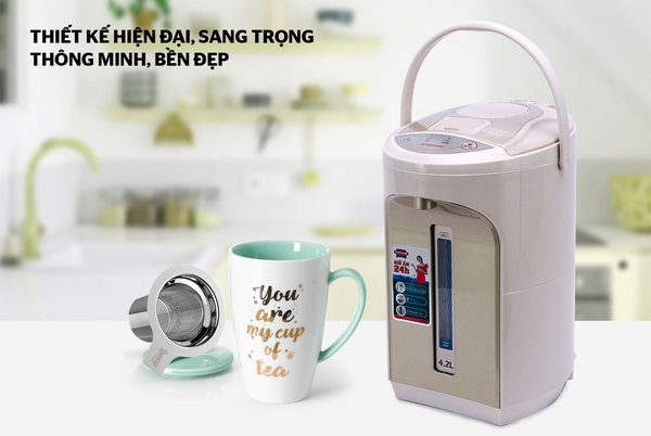 Bình thủy điện Sunhouse SHD1542, Công suất 750W, Dung tích 4.2 lít, Ruột bình chất liệu inox 304, Vỏ nhựa ABS siêu bền, Bảo hành 12 tháng