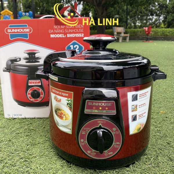 Nồi áp suất điện đa năng Sunhouse SHD1552, Công suất 900W, Dung tích 5 lít, Điều khiển núm xoay, Lòng nồi phủ chống dính cao cấp, Đa chức năng nấu nướng, Bảng điều khiển tiếng việt, Bảo hành 12 tháng