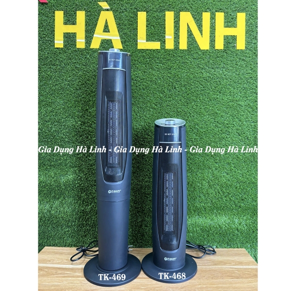 Quạt sưởi gốm Takin TK-469/TK-468, Công suất 2000W, Điều khiển núm xoay, 1 mức gió mát và 2 mức gió ấm, Tự động ngắt khi đổ, Xoay 60 độ, Bảo hành 18 tháng