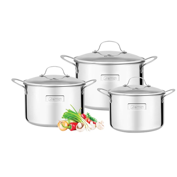 Bộ nồi inox cao cấp 3 lớp đáy liền Elmich Trimax 2353741, Chất liệu inox 304 cao cấp, Công nghệ mới 3 lớp liền thân, Công nghệ Stop Hot chống nóng hiện đại, Vung kính cường dày, Sử dụng mọi loại bếp