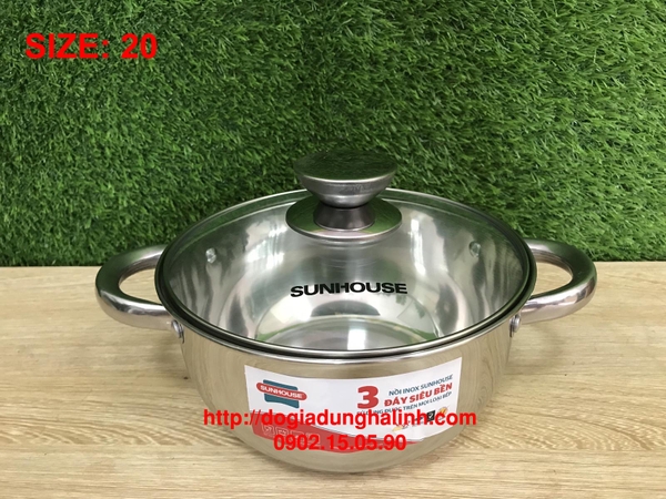 NỒI INOX 3 ĐÁY SUNHOUSE SH334 - Size 20cm