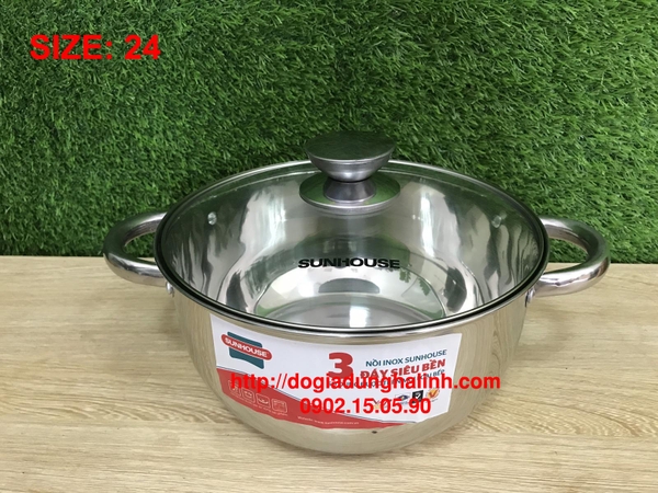 NỒI INOX 3 ĐÁY SUNHOUSE SH334 - Size 24cm