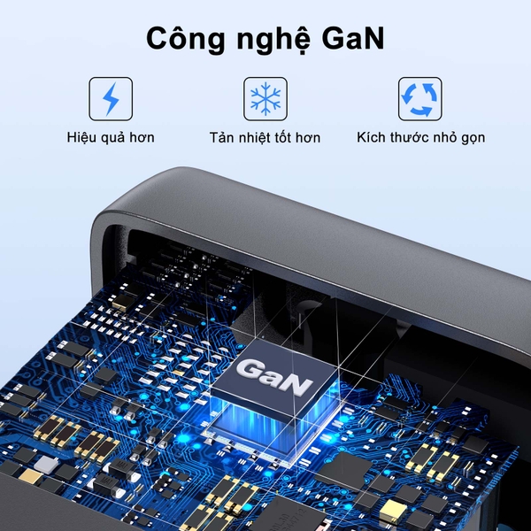 BỘ SẠC NHANH 65W 1HORA GAR322 - 3 CỔNG 2USB C & 1USB A -CÁP TYPE C 2M