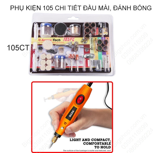 Máy mài, đánh bóng mini cầm thay chạy điện 220V/12VDC (loại tốt) kèm bộ phụ kiện đầu mài, đánh bóng