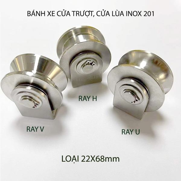 Bộ bánh xe cho cửa cổng trượt, cửa lùa bằng inox 201, loại 22x68mm, Hình U, V, H tùy chọn