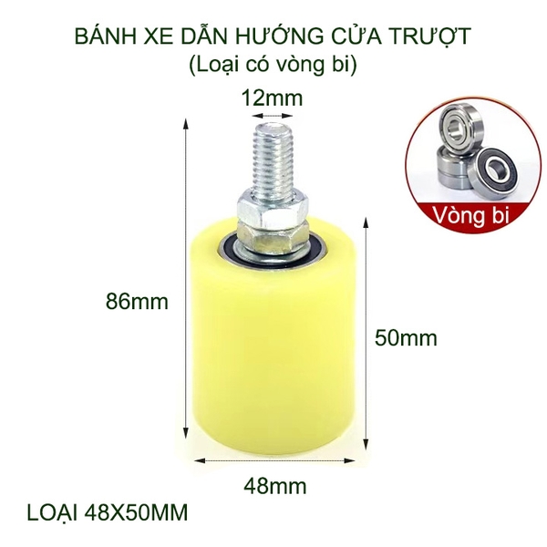 01 Bánh xe dẫn hướng cửa trượt, thân bằng nhựa PP, lõi thép có vòng bi