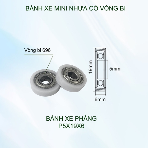 Bộ 05 Bánh xe nhựa mini có vòng bi (bạc đạn), dùng cho cửa trượt-lùa đa năng, nhiều loại tùy chọn