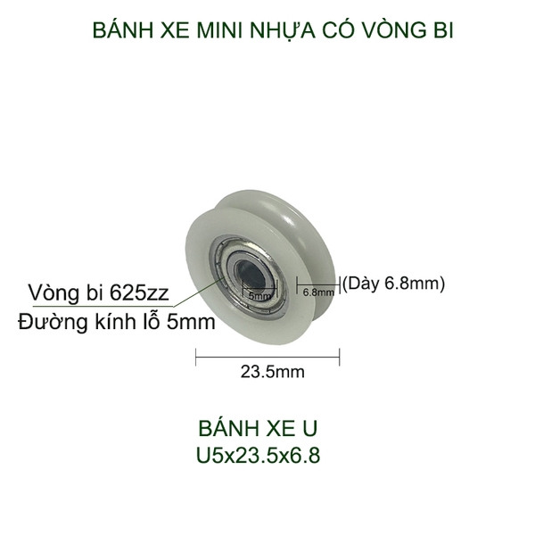 Bộ 05 Bánh xe nhựa mini có vòng bi (bạc đạn), dùng cho cửa trượt-lùa đa năng, nhiều loại tùy chọn