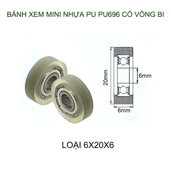 Bộ 05 Bánh xe nhựa PU mềm dẻo mini có vòng bi (bạc đạn), dùng cho cửa trượt-lùa đa năng, nhiều cỡ