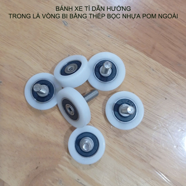 Bộ 2 bánh xe tì dẫn hướng cho cửa trượt nhựa POM, trong có vòng bi và trục ren inox 304 (Nhiều cỡ tùy chọn)