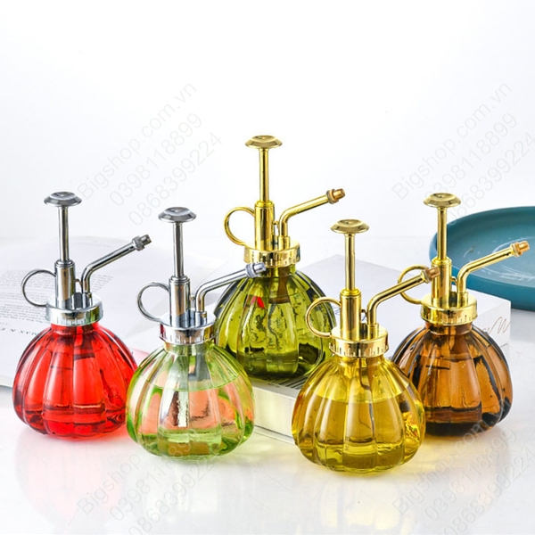 Bình xịt phun sương tưới cây bằng thủy tinh phong cách vintage, đầu xịt bằng đồng, nhiều màu sắc