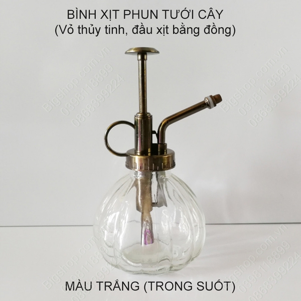 Bình xịt phun sương tưới cây bằng thủy tinh phong cách vintage, đầu xịt bằng đồng, nhiều màu sắc