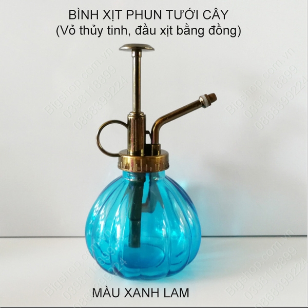 Bình xịt phun sương tưới cây bằng thủy tinh phong cách vintage, đầu xịt bằng đồng, nhiều màu sắc