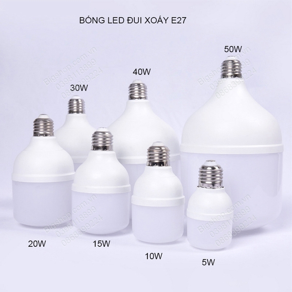 Bóng đèn led búp Bulb đui xoáy E27. Loại 20W-30W-40W-50W tùy chọn