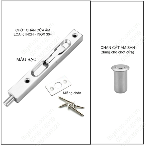 Chốt chặn cửa âm bằng inox 304, loại 6 inch, chặn cát-chặn bụi bẩn âm sàn cho chốt cửa
