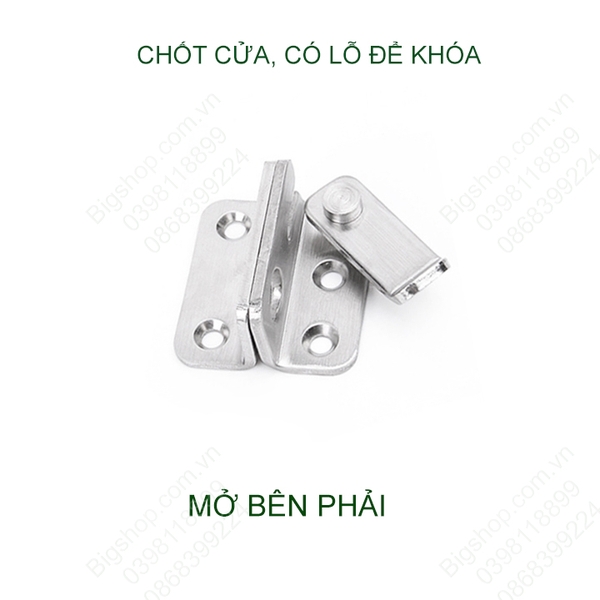 Chốt cửa bằng inox 304, loại có lỗ để khóa chống trộm, mở bên trái hoặc phải tùy chọn