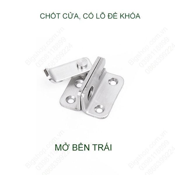 Chốt cửa bằng inox 304, loại có lỗ để khóa chống trộm, mở bên trái hoặc phải tùy chọn