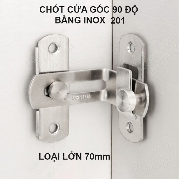 Bộ chốt cài cửa trượt, cửa lùa góc 90 độ làm bằng inox 201 không gỉ