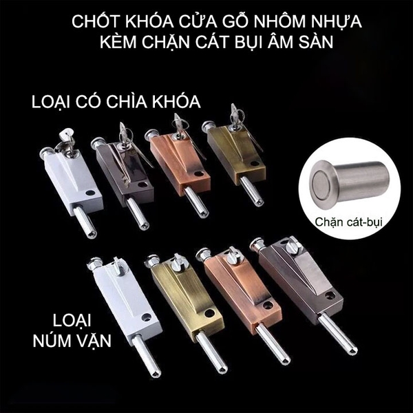 Chốt chặn cửa bằng hợp kim chắc chắn kèm đầu chặn cát, bụi bẩn âm sàn (loại có chìa khóa hoặc núm vặn tùy chọn)