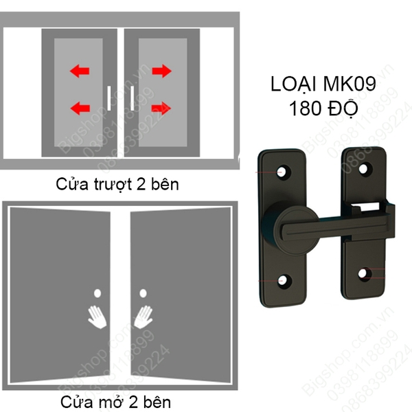 Bộ chốt khóa cài cửa chống trộm cho cửa trượt, xoay bằng hợp kim dày dặn, loại phẳng 180 hoặc góc 90 độ tùy chọn