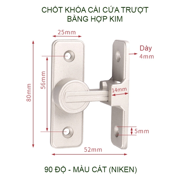 Bộ chốt khóa cài cửa chống trộm cho cửa trượt, xoay bằng hợp kim dày dặn, loại phẳng 180 hoặc góc 90 độ tùy chọn