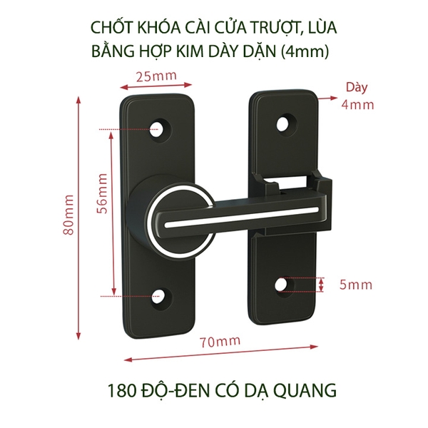 Bộ chốt khóa cài cửa chống trộm cho cửa trượt, xoay bằng hợp kim dày dặn, loại phẳng 180 hoặc góc 90 độ tùy chọn