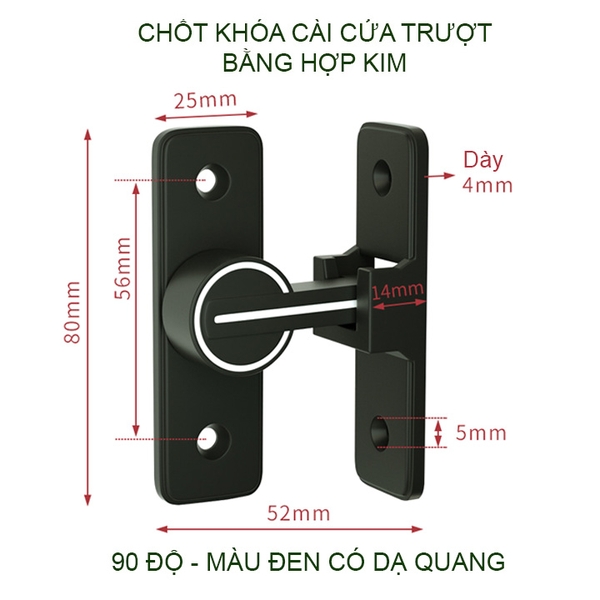 Bộ chốt khóa cài cửa chống trộm cho cửa trượt, xoay bằng hợp kim dày dặn, loại phẳng 180 hoặc góc 90 độ tùy chọn