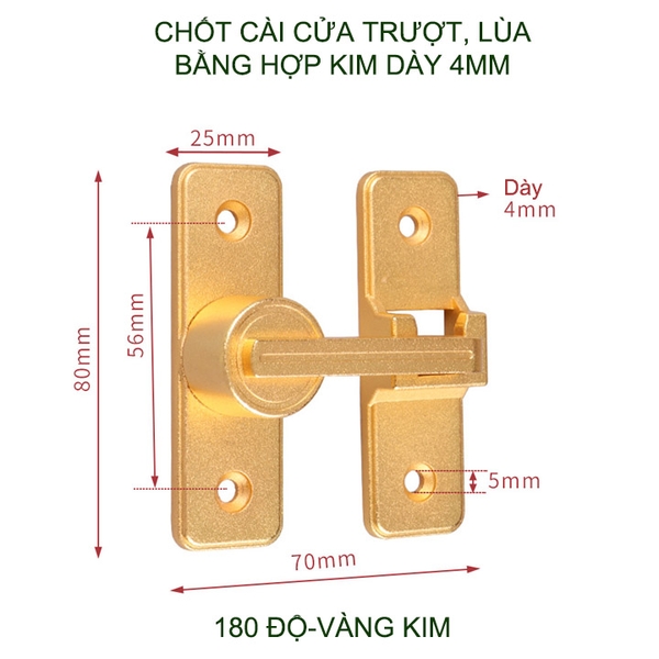 Bộ chốt khóa cài cửa chống trộm cho cửa trượt, xoay bằng hợp kim dày dặn, loại phẳng 180 hoặc góc 90 độ tùy chọn