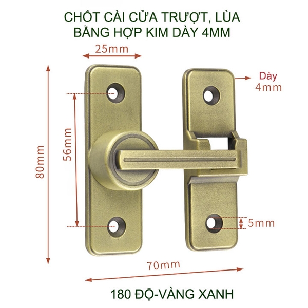 Bộ chốt khóa cài cửa chống trộm cho cửa trượt, xoay bằng hợp kim dày dặn, loại phẳng 180 hoặc góc 90 độ tùy chọn