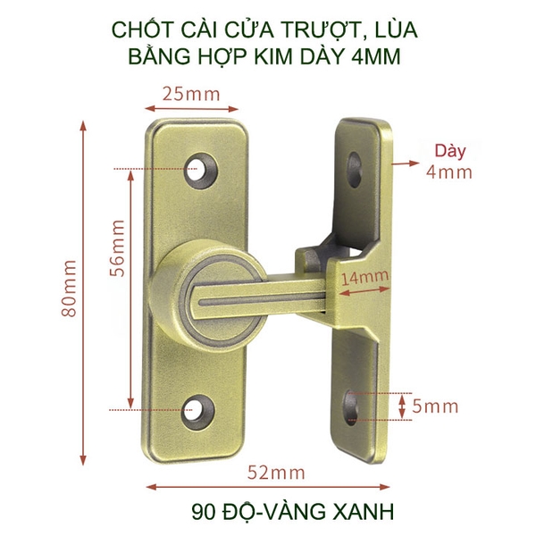 Bộ chốt khóa cài cửa chống trộm cho cửa trượt, xoay bằng hợp kim dày dặn, loại phẳng 180 hoặc góc 90 độ tùy chọn