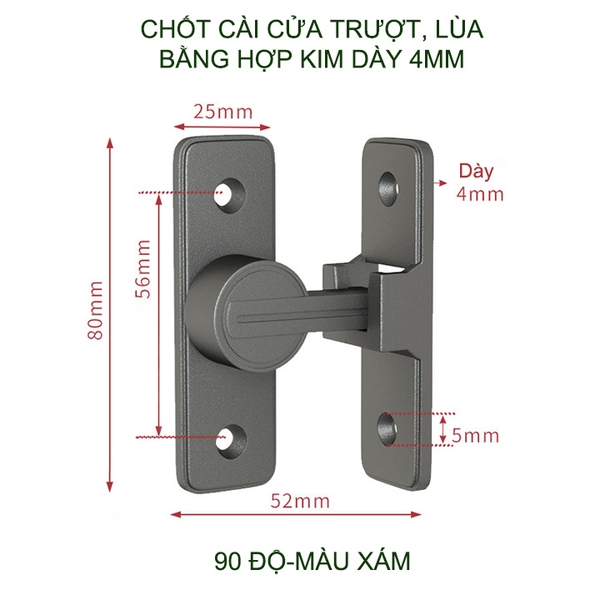 Bộ chốt khóa cài cửa chống trộm cho cửa trượt, xoay bằng hợp kim dày dặn, loại phẳng 180 hoặc góc 90 độ tùy chọn