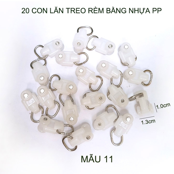 20 Con lăn treo rèm bằng nhựa PP, có nhiều kích cỡ cho khách lựa chọn
