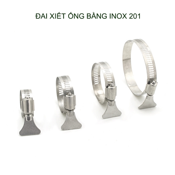 Bộ 10 đai xiết ống bằng inox 201 không gỉ, có nhiều kích cỡ cho khách lựa chọn
