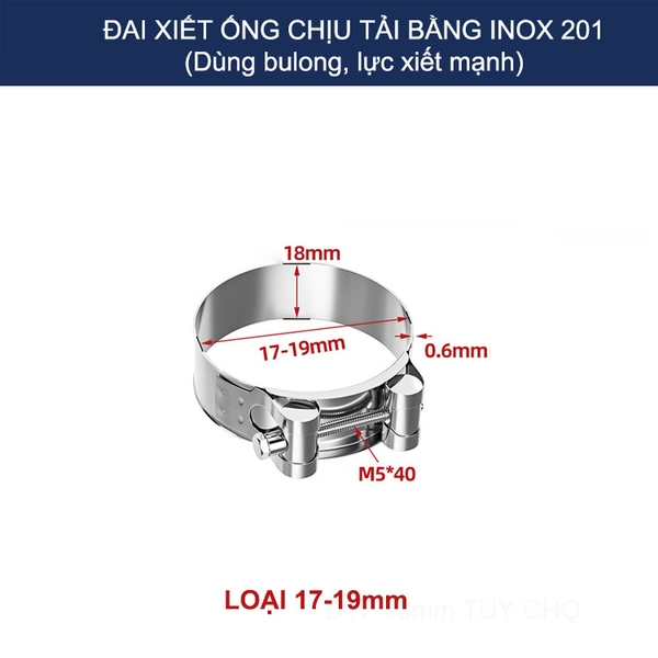 Bộ 2 đai xiết ống tròn chịu tải bằng inox 201, dùng bulong xiết rất chắc chắn (D17-43mm tùy chọn)
