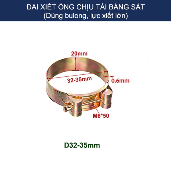 Bộ 2 đai xiết ống tròn chịu tải bằng sắt chống gỉ, dùng bulong xiết rất chắc chắn (D17-43mm tùy chọn)