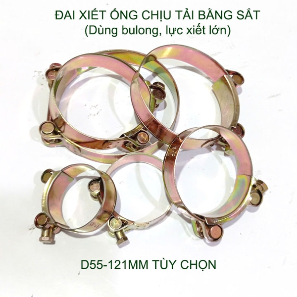 01 Đai xiết ống tròn chịu tải bằng sắt chống gỉ, dùng bulong xiết rất chắc chắn (D55-121mm tùy chọn)