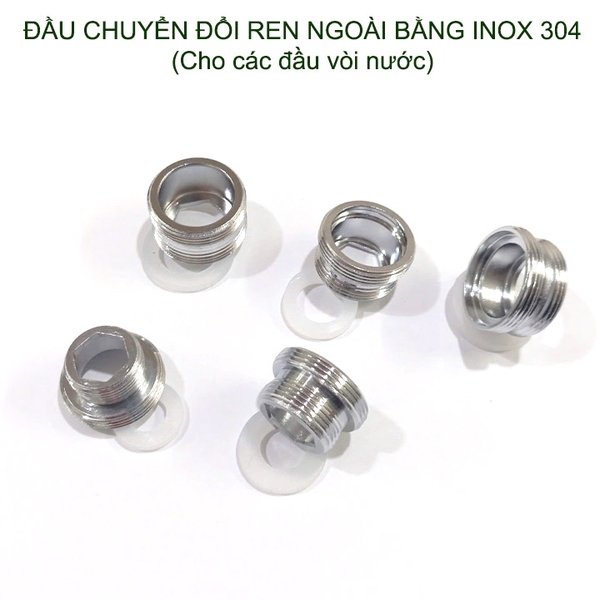01 Đầu nối chuyển đổi vòi nước bằng inox 304, 1 đầu ren ngoài 22, 1 đầu ren ngoài 16-18-20-22-24 tùy chọn