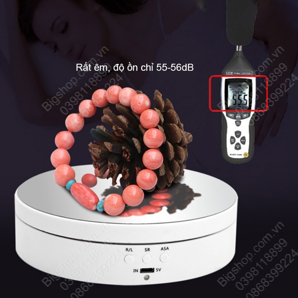 Đế xoay trưng bày sản phẩm, loại nhỏ 138mm mặt gương, có dây cấp nguồn