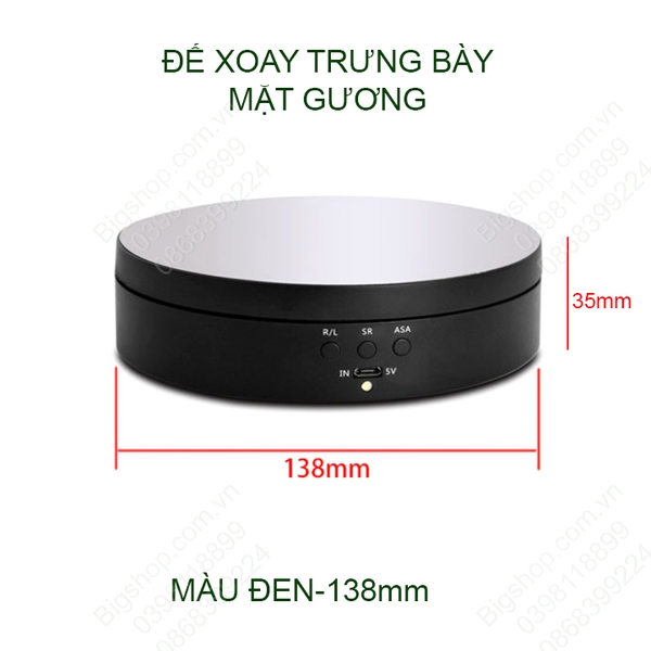 Đế xoay trưng bày sản phẩm, loại nhỏ 138mm mặt gương, có dây cấp nguồn