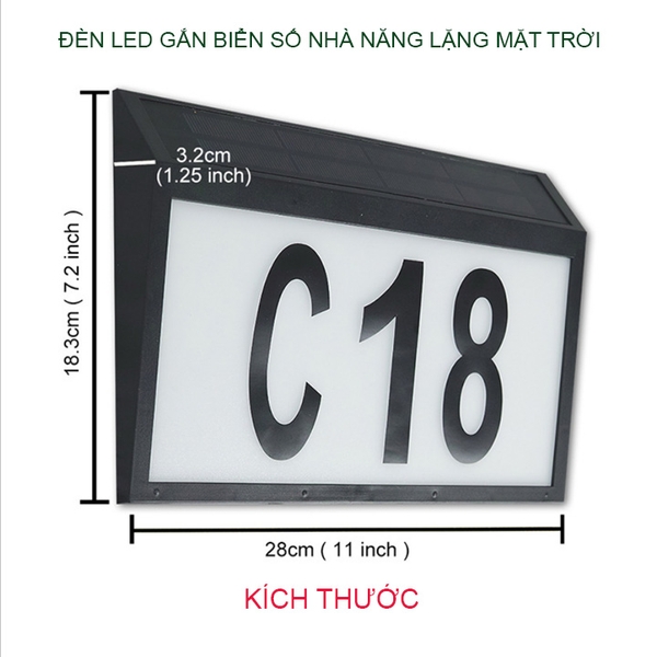 Hộp đèn led gắn biển số nhà năng lượng mặt trời, tự động bật tắt khi trời tối