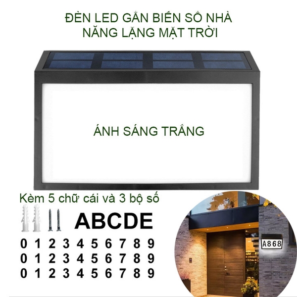 Hộp đèn led gắn biển số nhà năng lượng mặt trời, tự động bật tắt khi trời tối