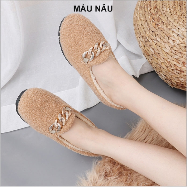 Giày lười bệt nữ với lông giữ nhiệt phù hợp mùa thu, đông, xuân