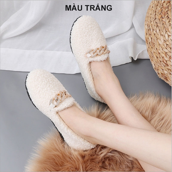 Giày lười bệt nữ với lông giữ nhiệt phù hợp mùa thu, đông, xuân