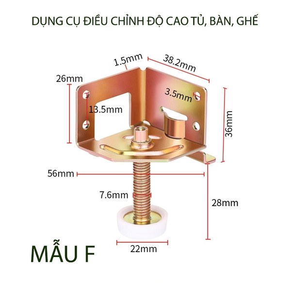 Dụng cụ điều chỉnh độ cao chân tủ, bàn, ghế đa năng làm thép mạ kẽm chống gỉ