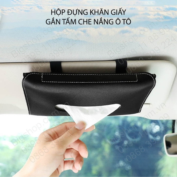 Hộp đựng khăn giấy gắn tấm che nắng ô tô, bằng da PU