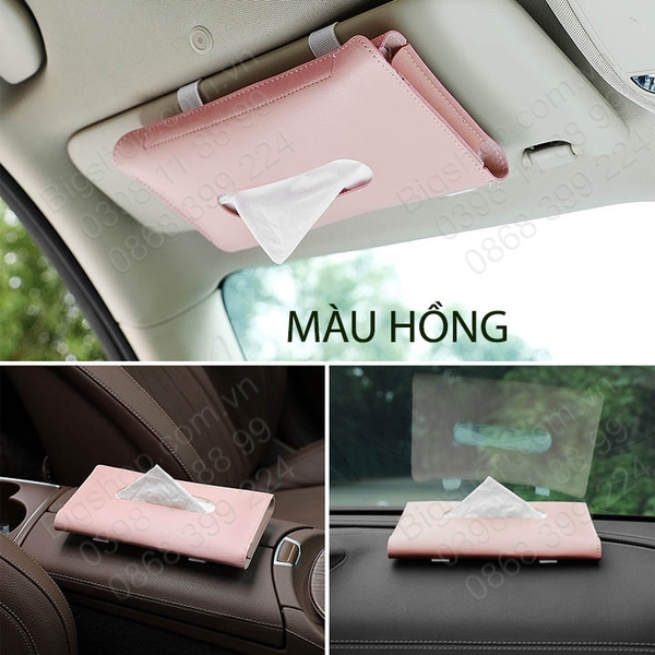 Hộp đựng khăn giấy gắn tấm che nắng ô tô, bằng da PU